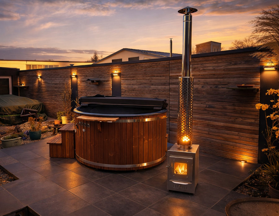 Hot Tub Mit Holzofen Im Garten