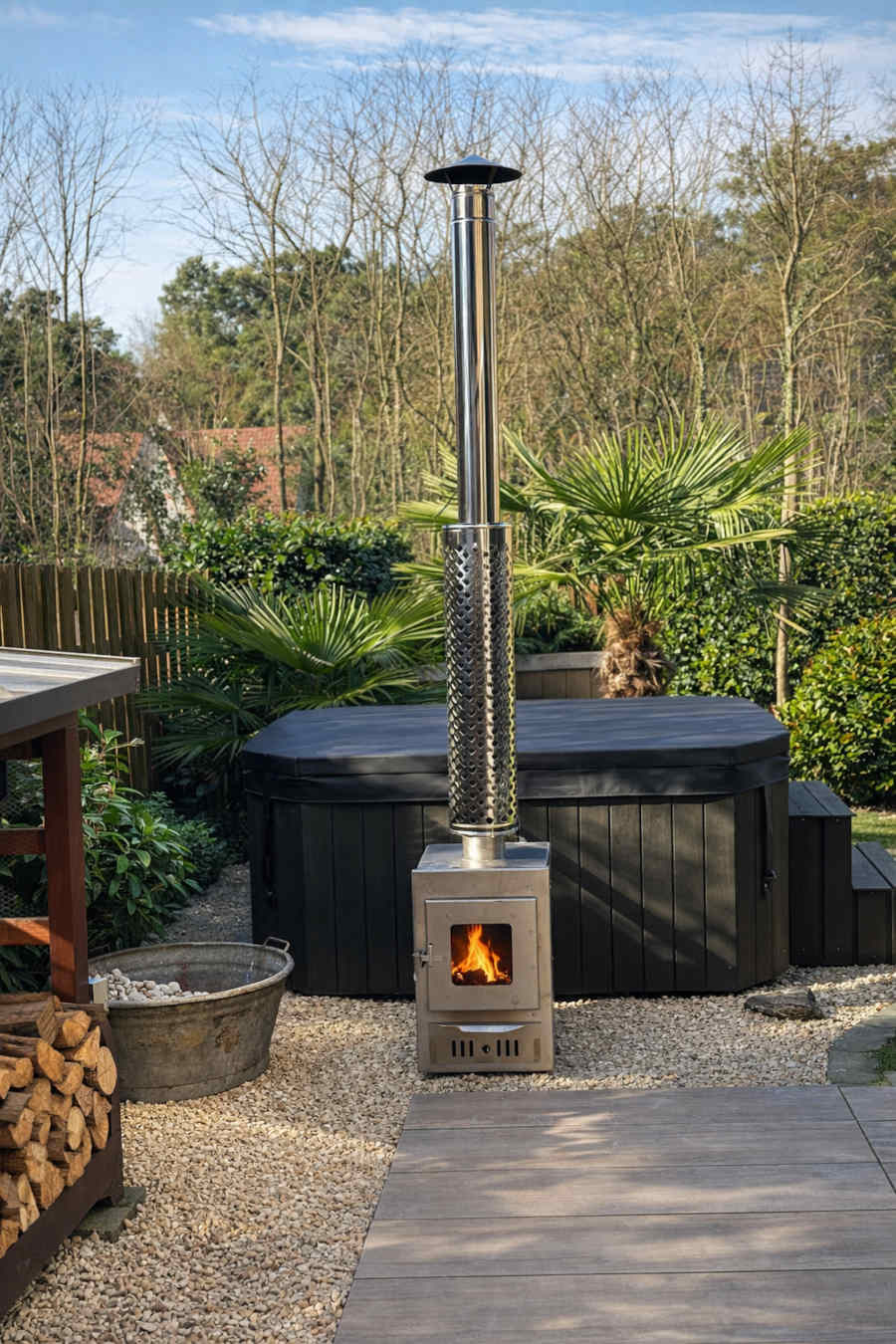 Externer Holzofen Außerhalb Des Hot Tubs